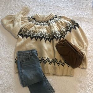 Zara Cream Wool Blend Fair Isle Sweater S